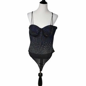 Haute Monde Plus size 3XL Black Sheer Bodysuit with Bling Gently Used